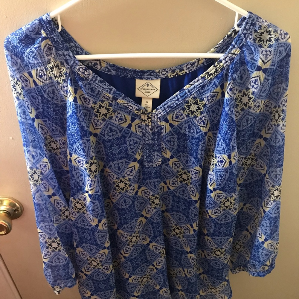 Blue with yellow accent blouse